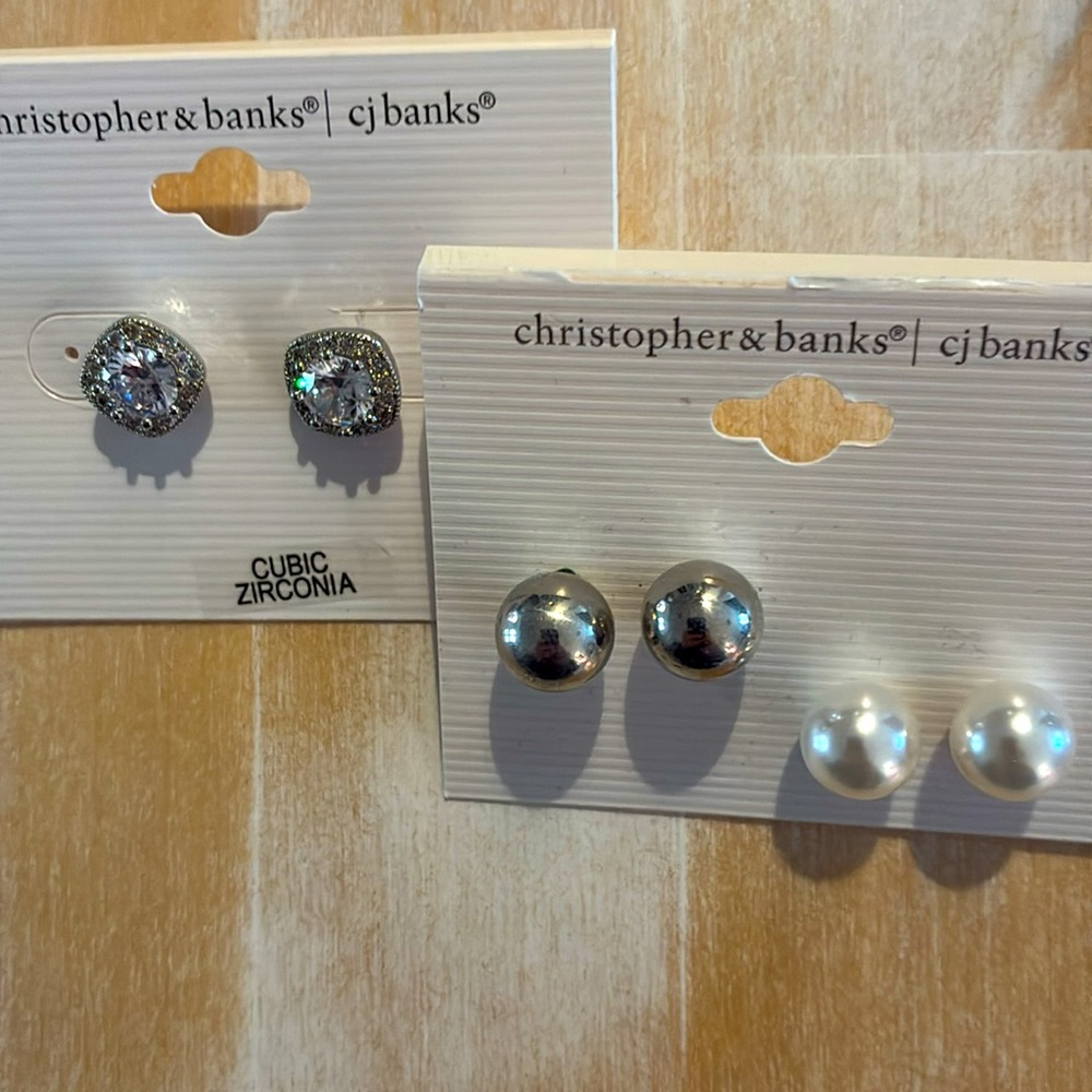 Christopher & Banks Silver and Pearl Earrings Set